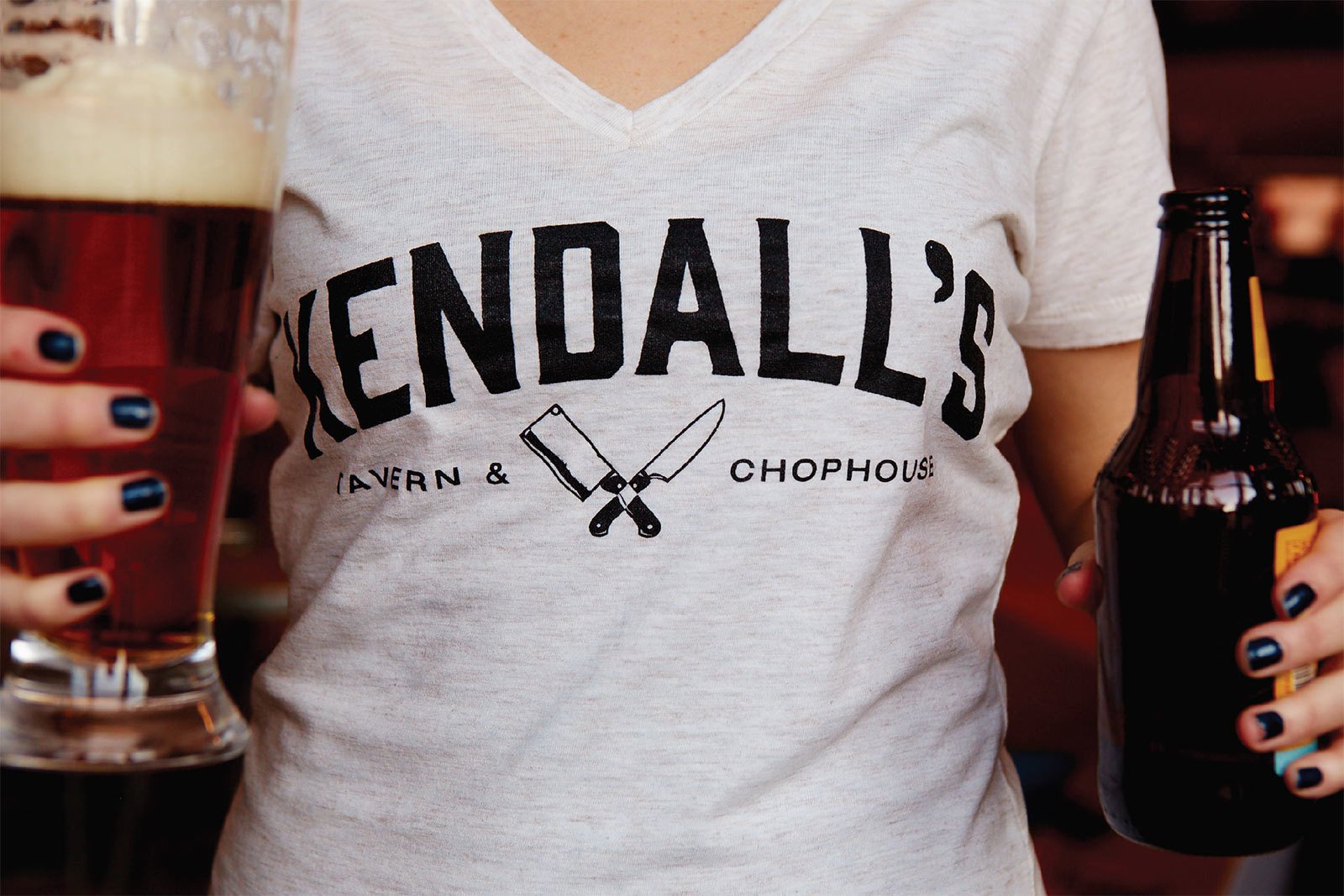 Kendall's T-shirt and beer