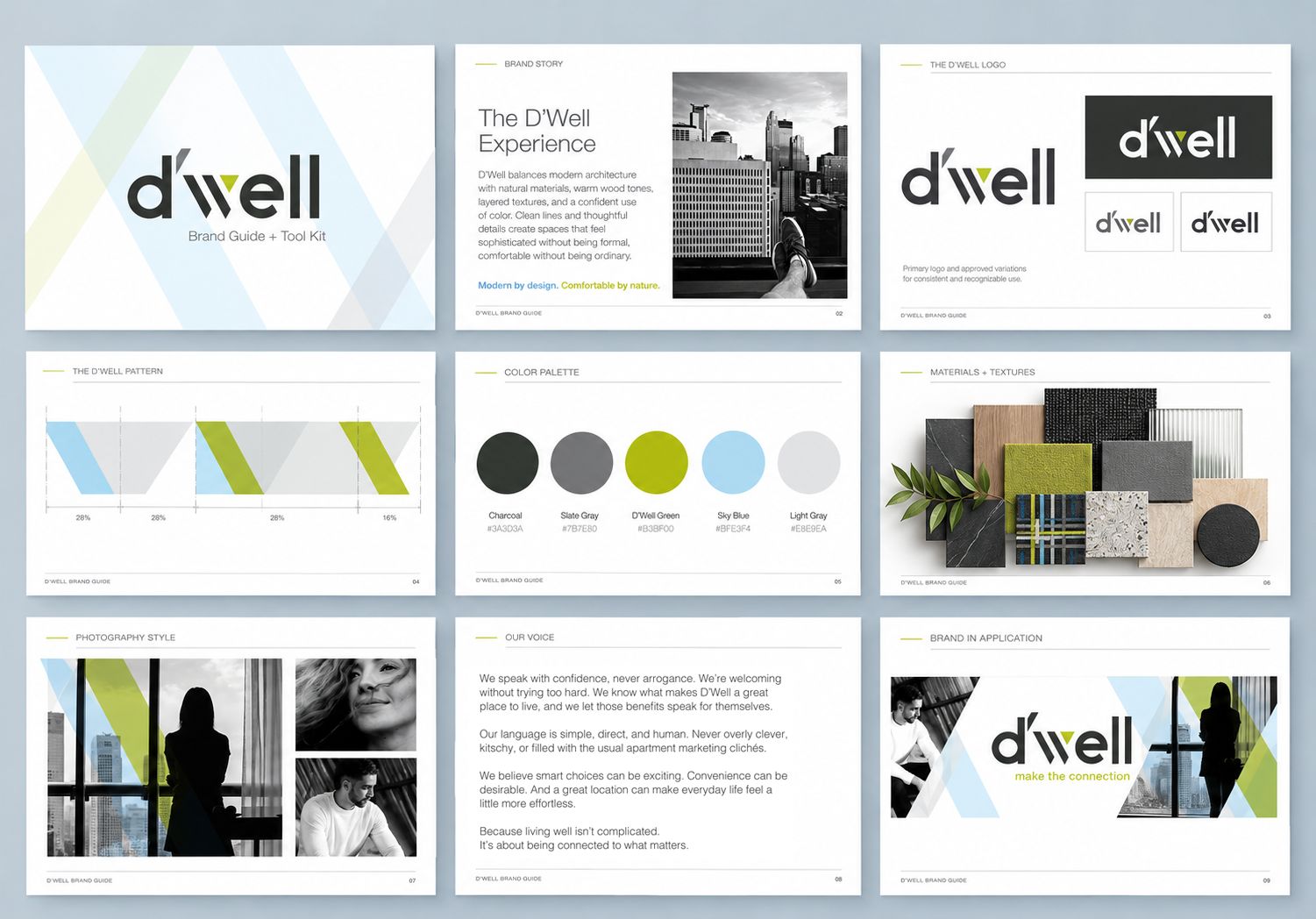 Pages from the D’well brand guide