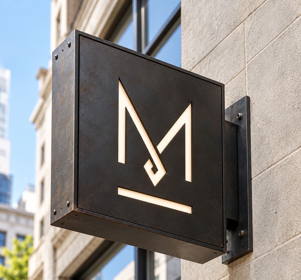 The Marquee M on a hanging sign