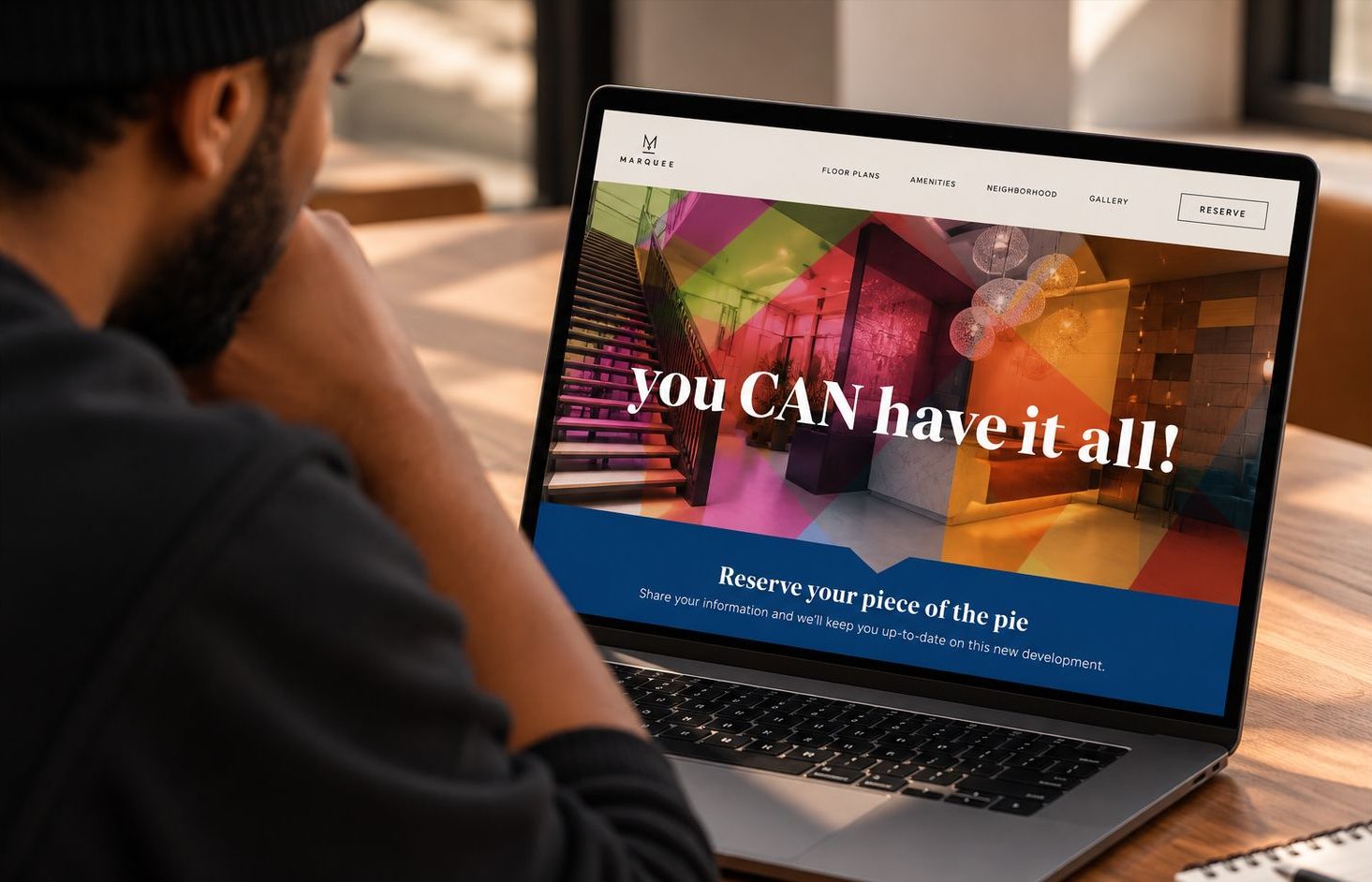 The Marquee landing page on a laptop