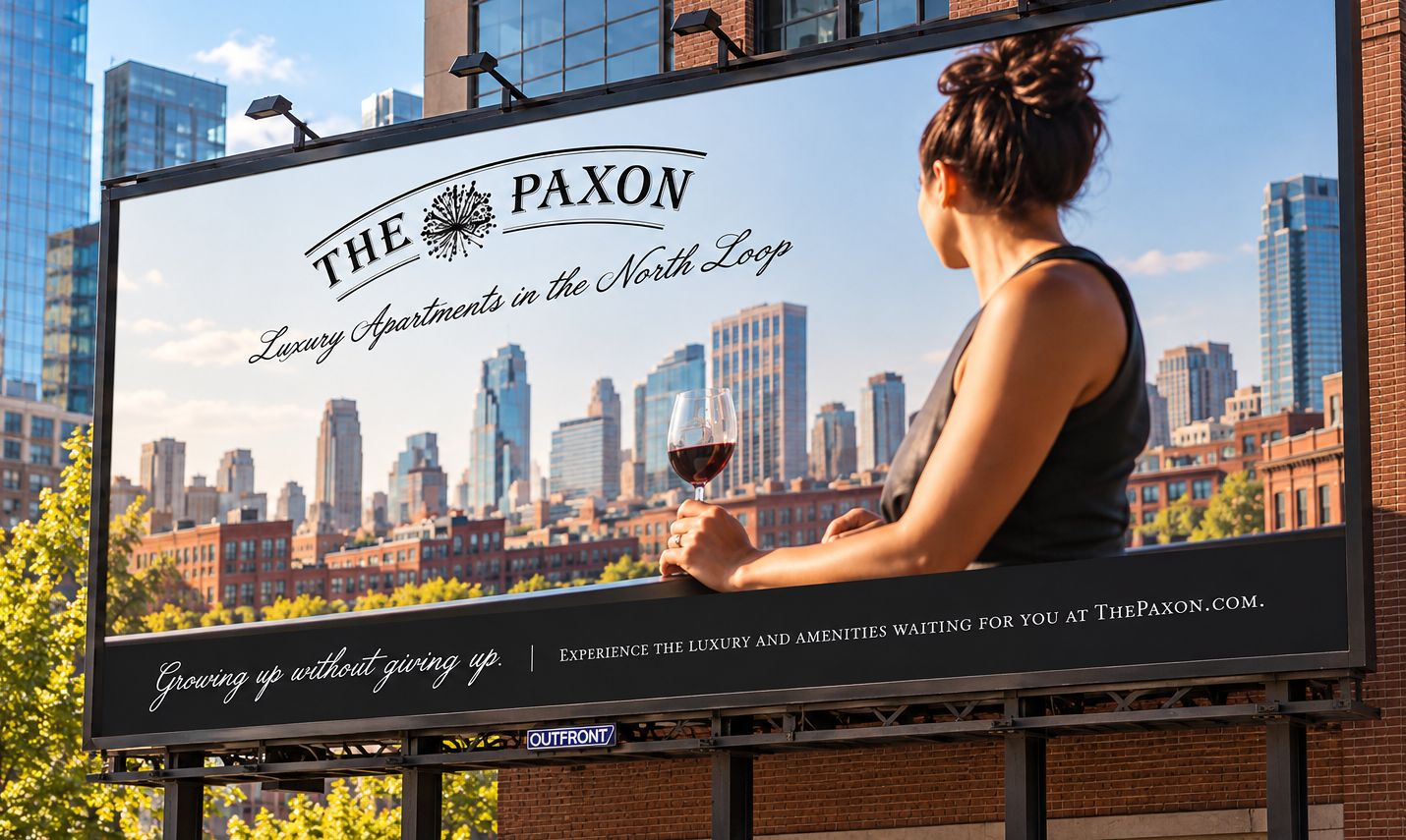 The Paxon billboard: Luxury Apartments in the North Loop